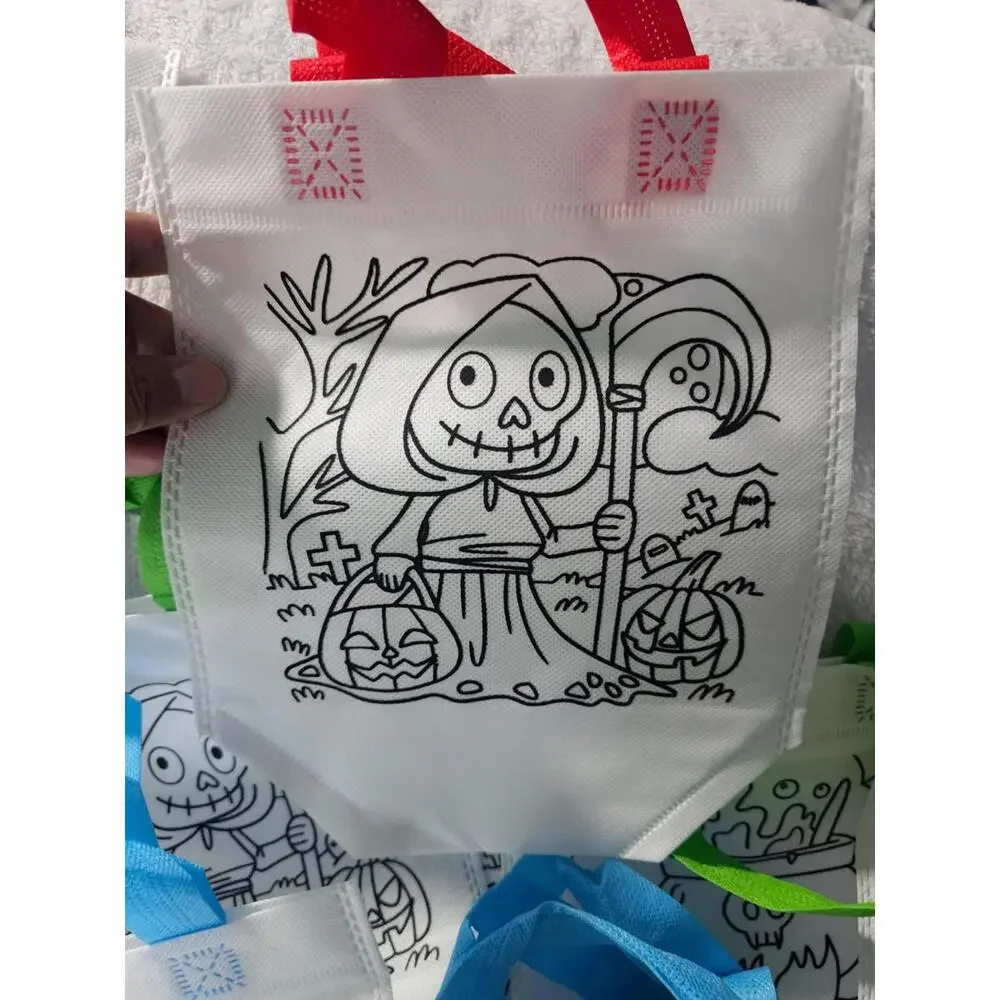 (14 pc) New Halloween Painting Tote Bags Coloring With Handle Candy Small 9.5